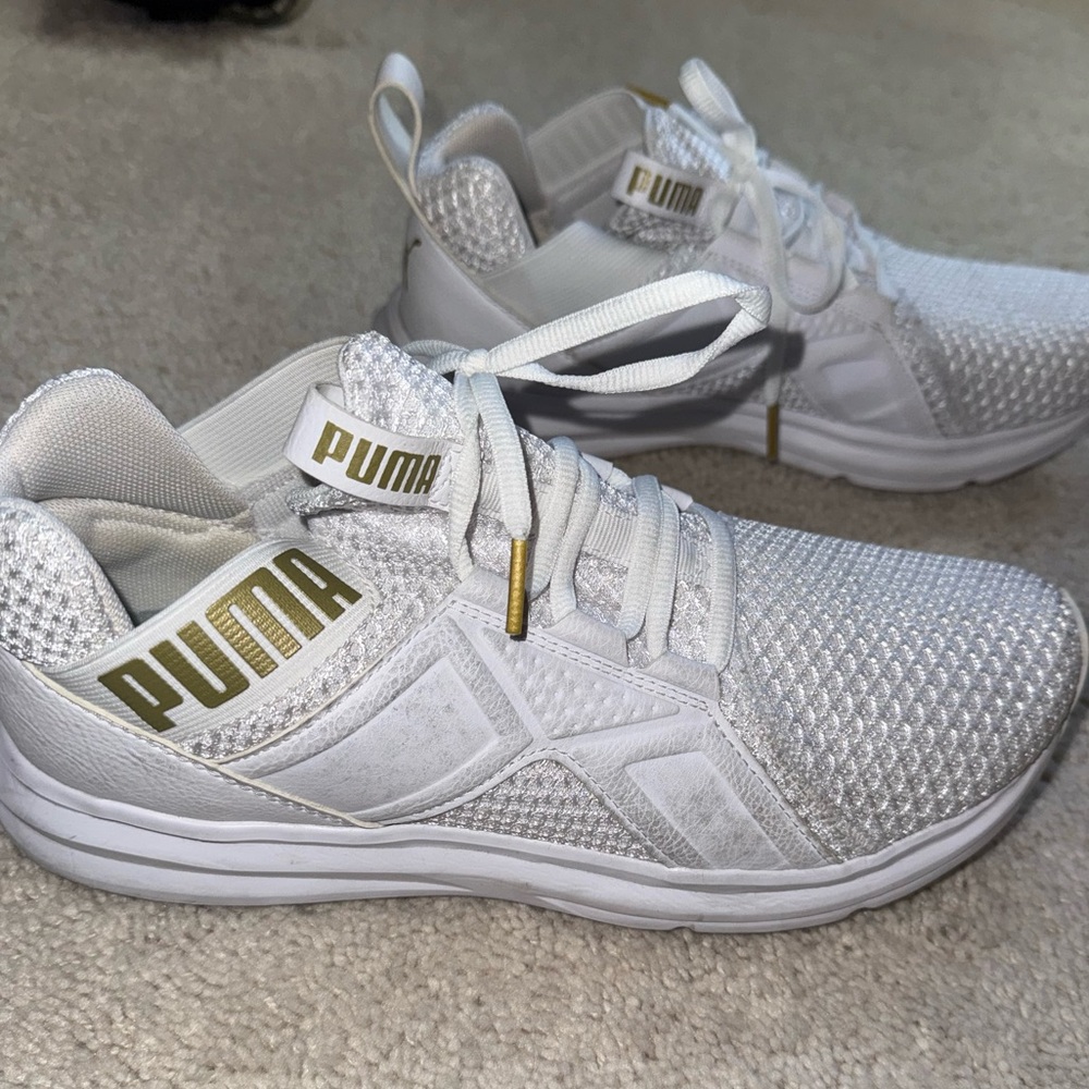 Puma White Sneakers with Gold Foam Insole Accents